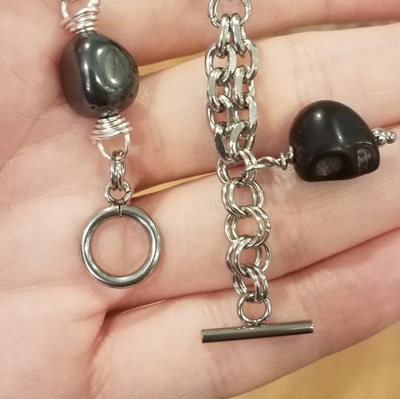 FINAL PRICE Hematite Double Stainless Toggle Skull Bracelet - Picture 7 of 10